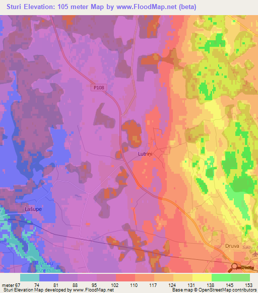 Sturi,Latvia Elevation Map