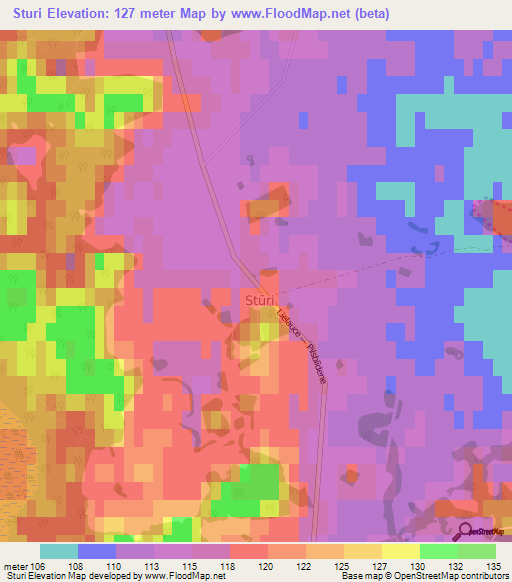 Sturi,Latvia Elevation Map