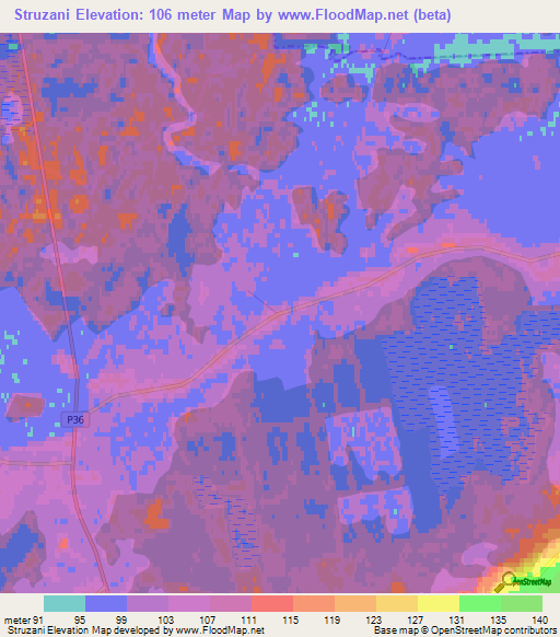 Struzani,Latvia Elevation Map