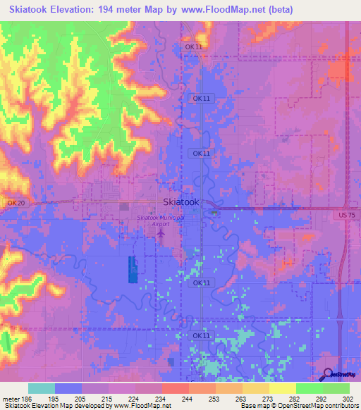 Skiatook,US Elevation Map