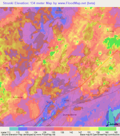 Strunki,Latvia Elevation Map