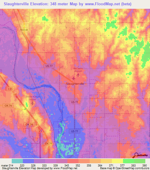 Slaughterville,US Elevation Map