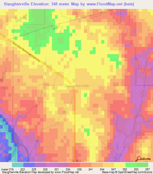 Slaughterville,US Elevation Map