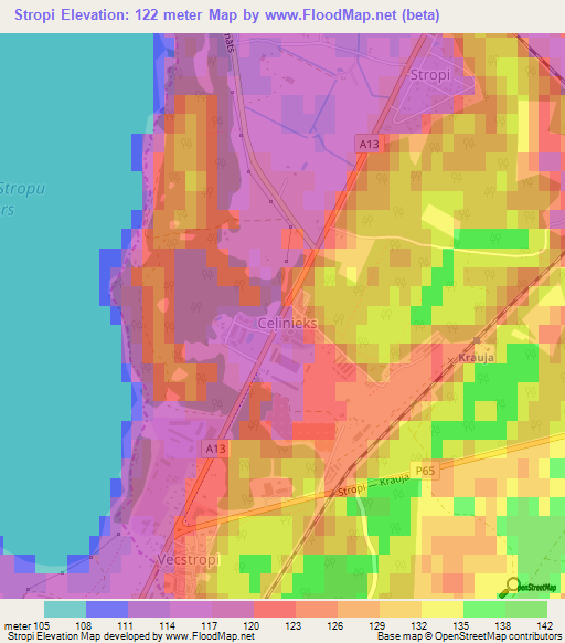 Stropi,Latvia Elevation Map