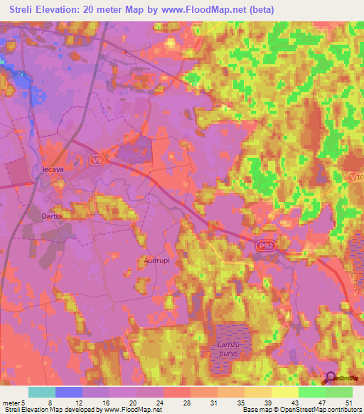 Streli,Latvia Elevation Map