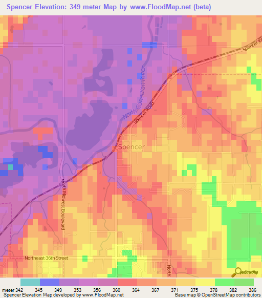 Spencer,US Elevation Map