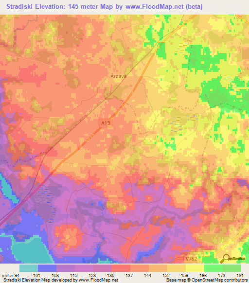 Stradiski,Latvia Elevation Map