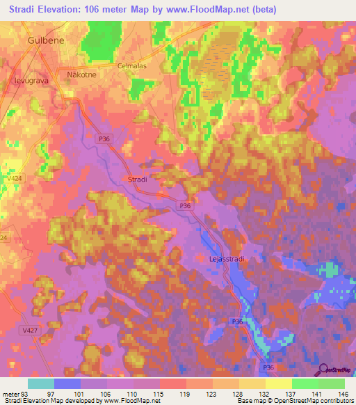 Stradi,Latvia Elevation Map