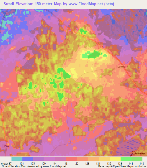 Stradi,Latvia Elevation Map