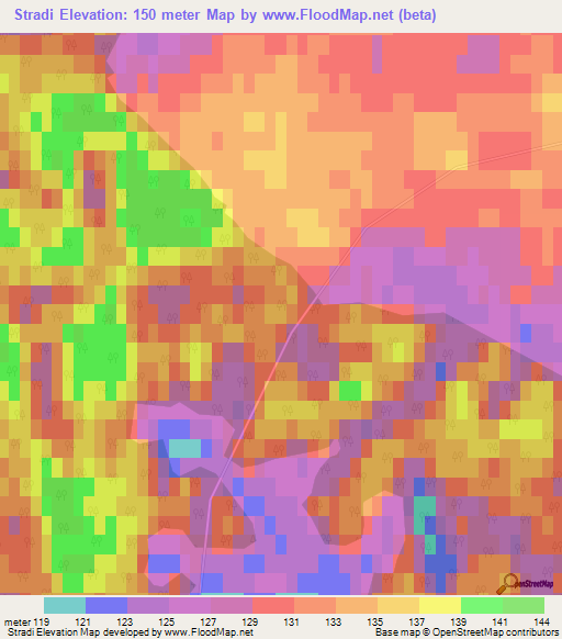 Stradi,Latvia Elevation Map