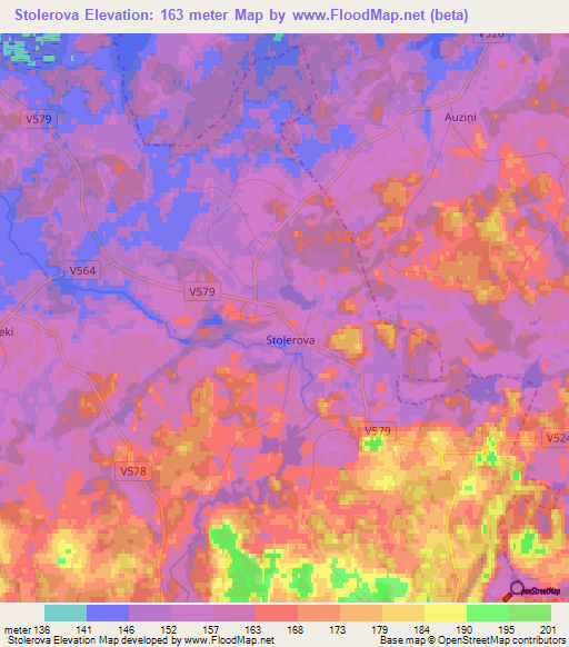 Stolerova,Latvia Elevation Map