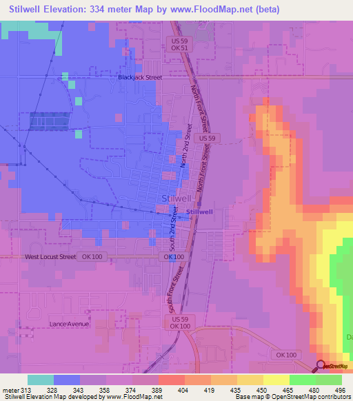 Stilwell,US Elevation Map