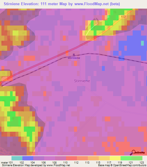Stirniene,Latvia Elevation Map