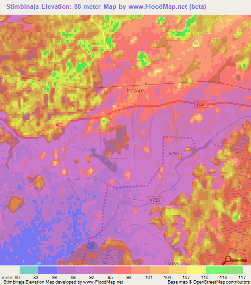 Stimbinaja,Latvia Elevation Map