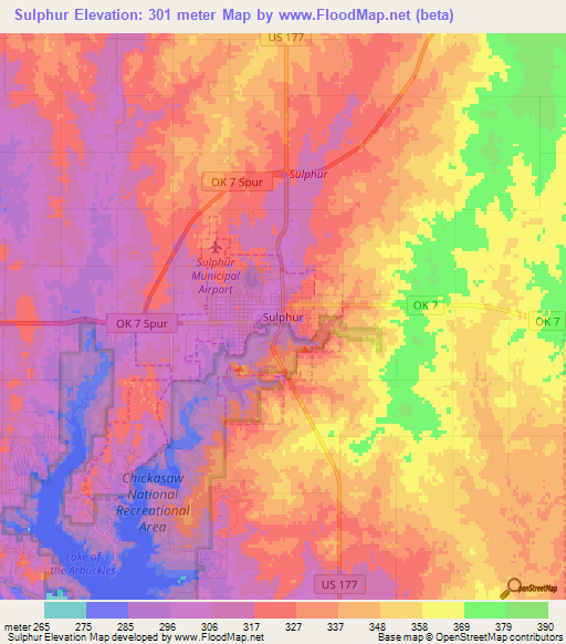 Sulphur,US Elevation Map