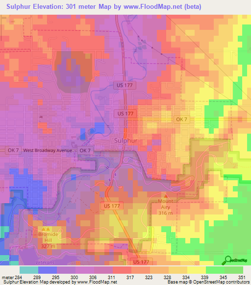 Sulphur,US Elevation Map