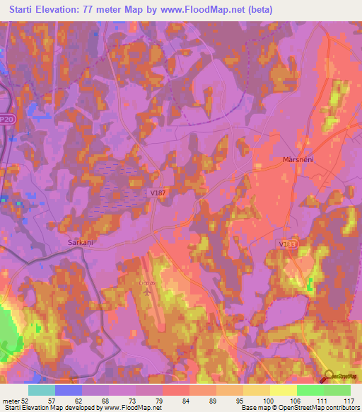 Starti,Latvia Elevation Map