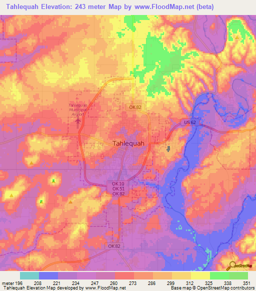 Tahlequah,US Elevation Map