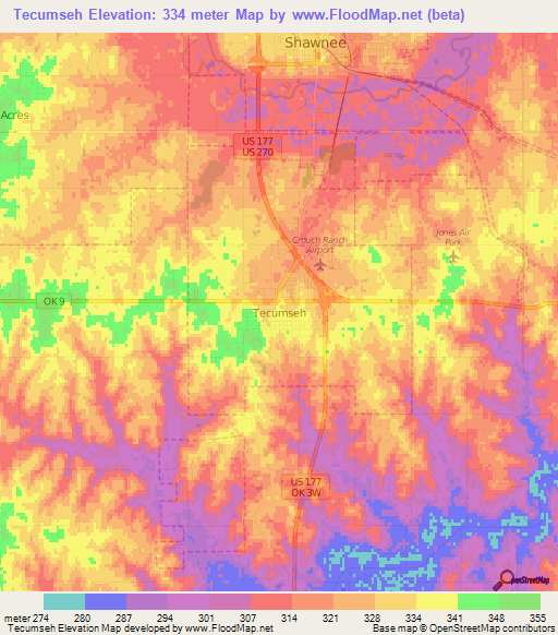 Tecumseh,US Elevation Map