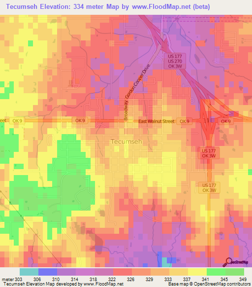 Tecumseh,US Elevation Map