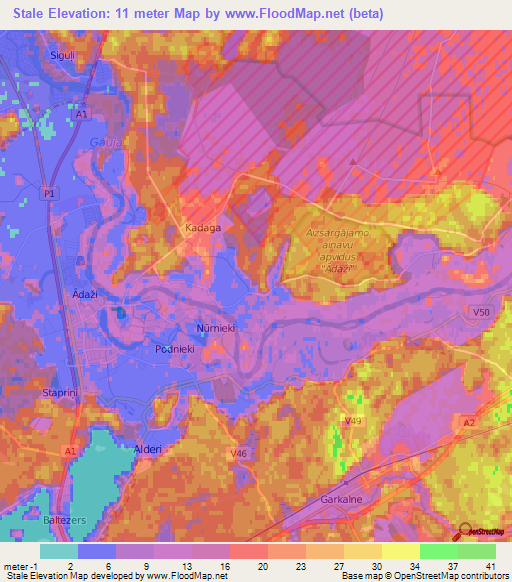 Stale,Latvia Elevation Map