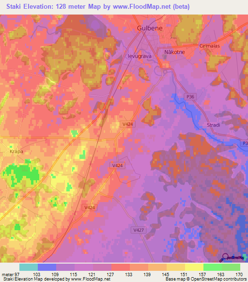 Staki,Latvia Elevation Map