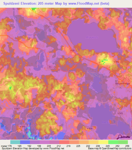 Spuldzeni,Latvia Elevation Map