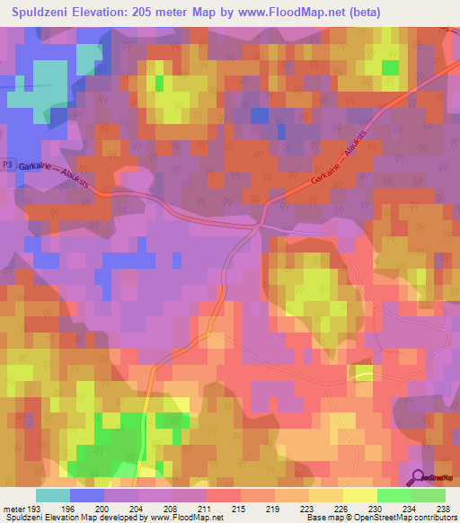 Spuldzeni,Latvia Elevation Map