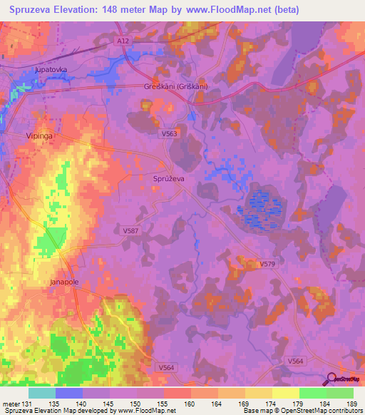 Spruzeva,Latvia Elevation Map