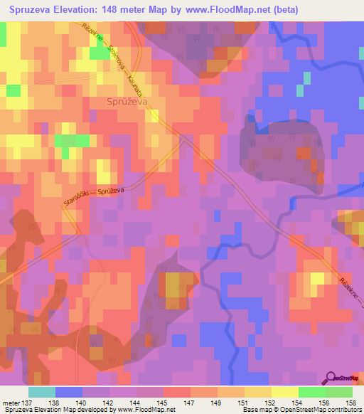 Spruzeva,Latvia Elevation Map