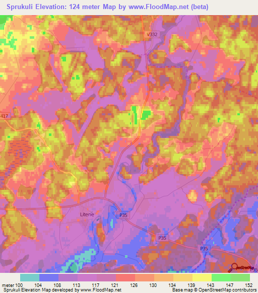 Sprukuli,Latvia Elevation Map