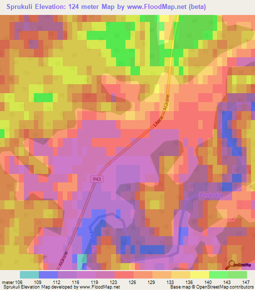 Sprukuli,Latvia Elevation Map