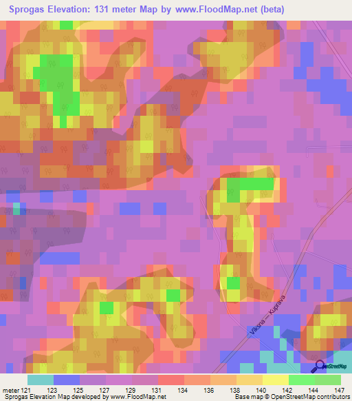 Sprogas,Latvia Elevation Map