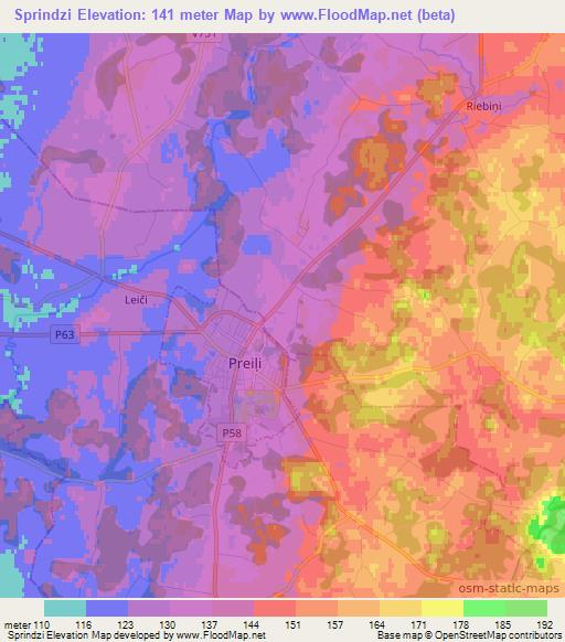 Sprindzi,Latvia Elevation Map