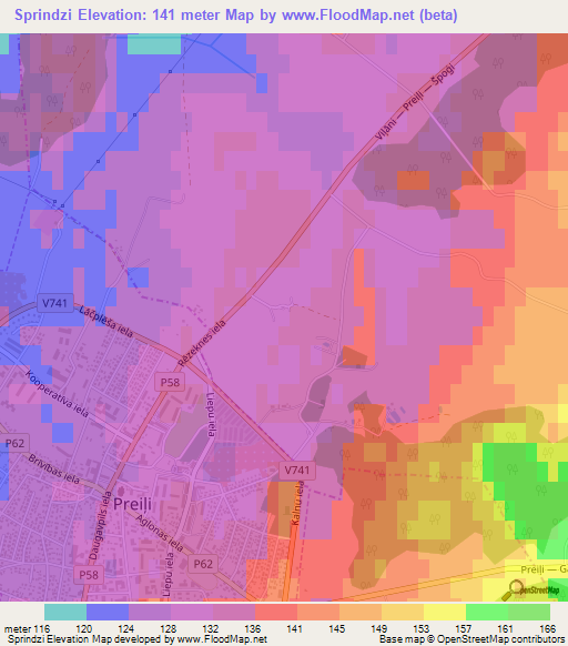 Sprindzi,Latvia Elevation Map