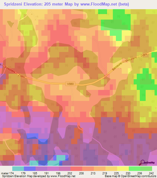 Spridzeni,Latvia Elevation Map