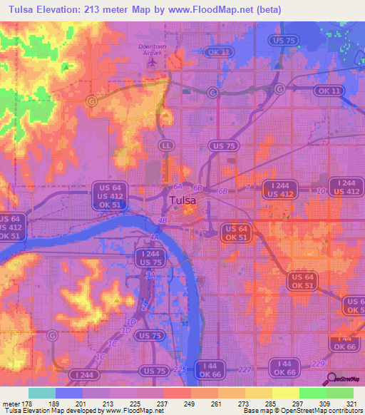 Tulsa,US Elevation Map