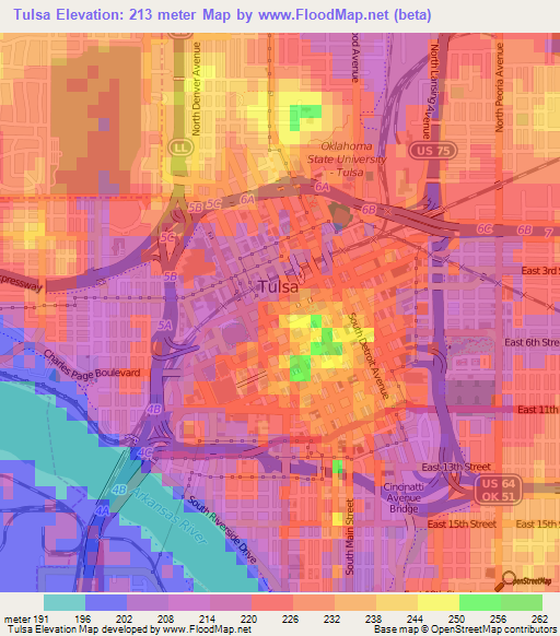 Tulsa,US Elevation Map