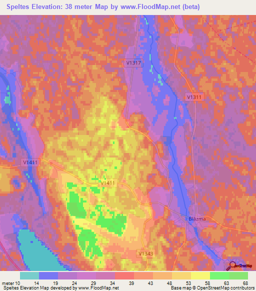 Speltes,Latvia Elevation Map