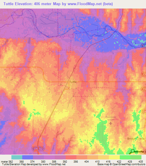 Tuttle,US Elevation Map