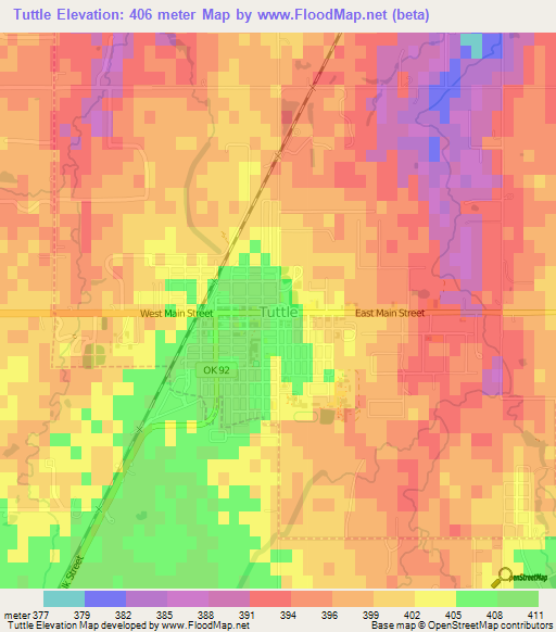 Tuttle,US Elevation Map