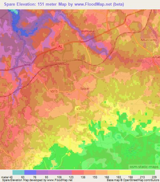 Spare,Latvia Elevation Map