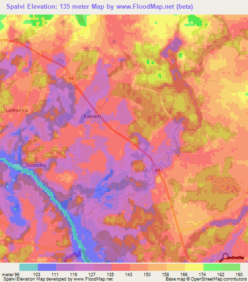 Spalvi,Latvia Elevation Map