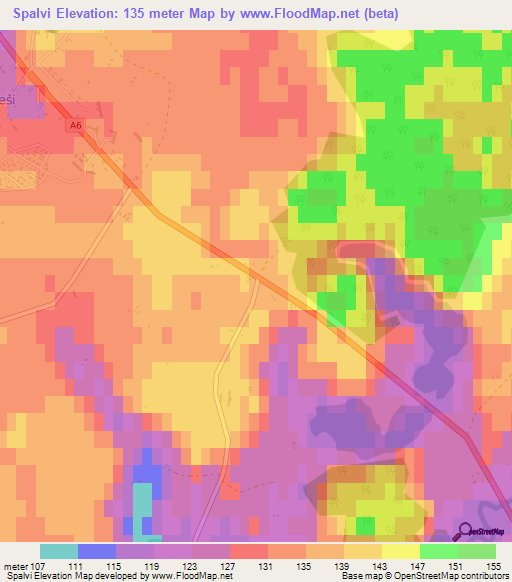 Spalvi,Latvia Elevation Map