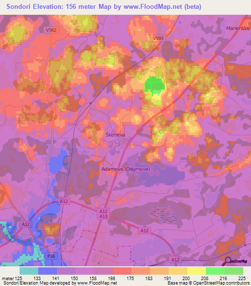 Sondori,Latvia Elevation Map