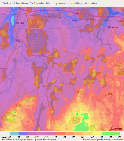 Sokoli,Latvia Elevation Map