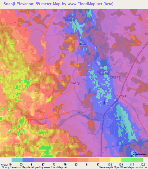 Snapji,Latvia Elevation Map