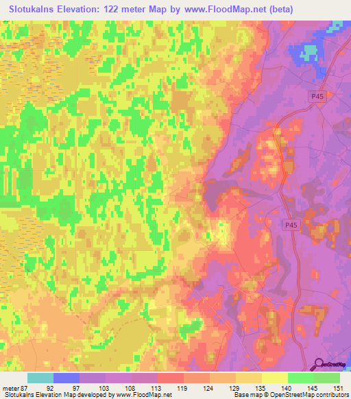 Slotukalns,Latvia Elevation Map