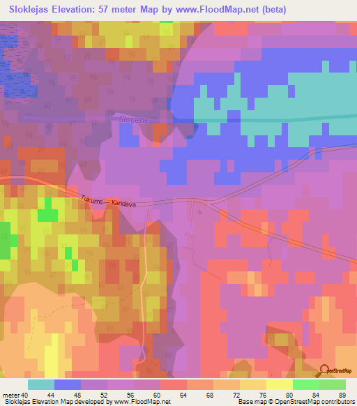 Sloklejas,Latvia Elevation Map