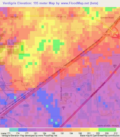 Verdigris,US Elevation Map